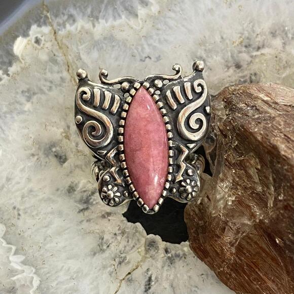 Carolyn Pollack Sterling Silver Pink Rhodonite Butterfly Ring For Women - Picture 4 of 10
